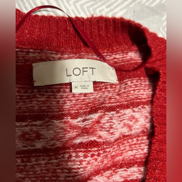 Loft red& cream patterned cardigan-size m - Picture 5 of 7